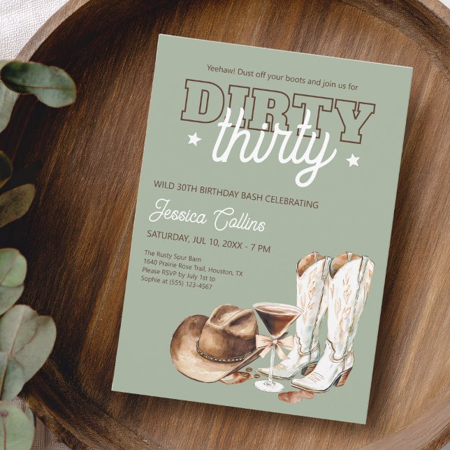 Western Dirty tretty Cowgirl 30års födelsedag Part Inbjudningar (Western Dirty Thirty Cowgirl 30th Birthday Party Invitation)