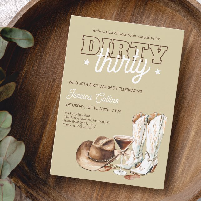 Western Dirty tretty Cowgirl 30års födelsedag Part Inbjudningar (Western Dirty Thirty Cowgirl 30th Birthday Party Invitation)