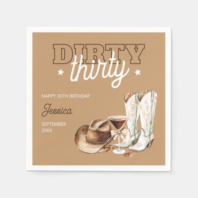 Western Dirty tretty Cowgirl 30års födelsedag Part Pappersservett (Framsidan)