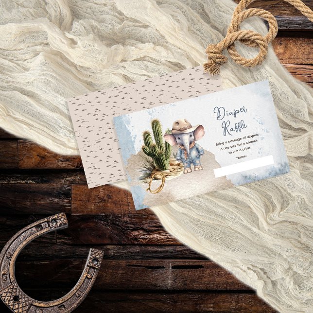 Western elefant, babybabykläder, dagbok Raffle Tilläggskort (Rustic Western Elephant Cowboy Boy Baby Shower "Diaper Raffle" Cards)