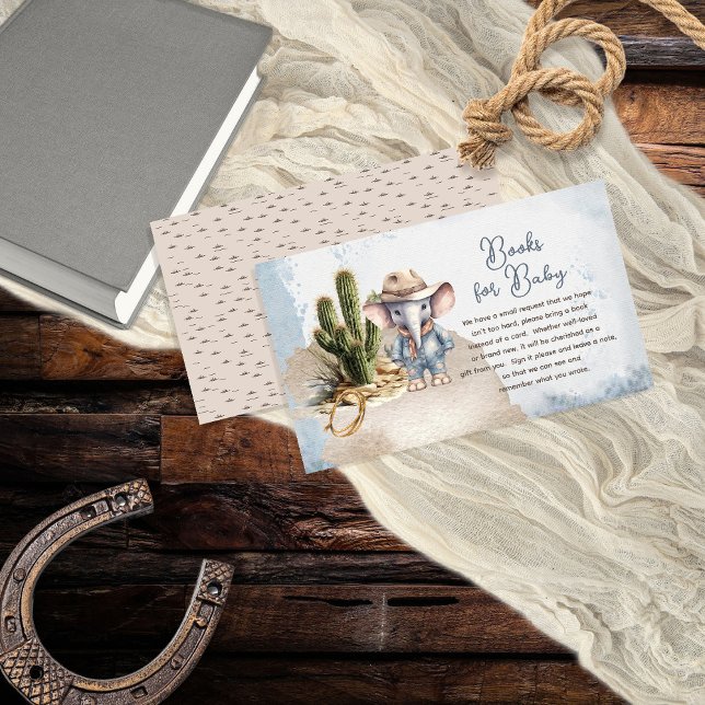 Western Elephant Cowboy Baby Shower Bokar för Baby Tilläggskort (Rustic Western Elephant Cowboy Boy Baby Shower "Books for Baby" cards)