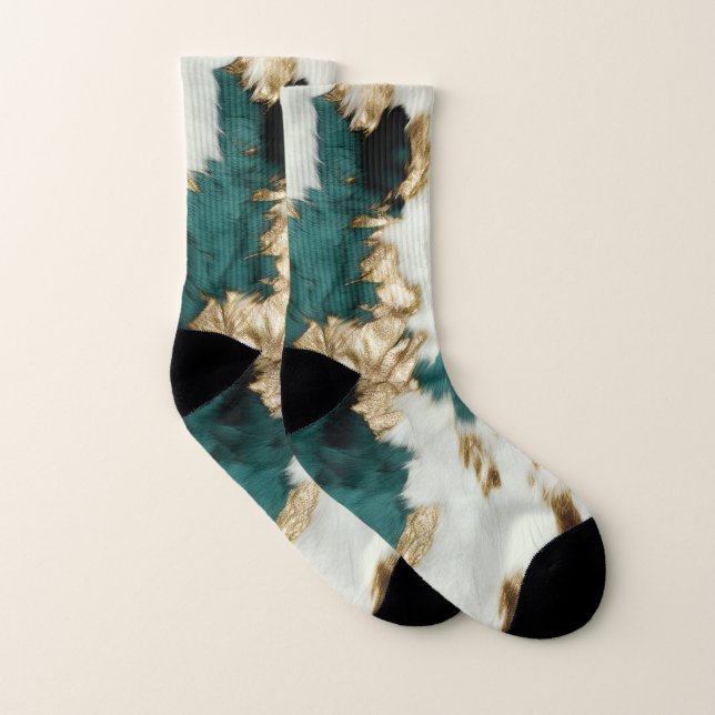 Western Emerald Guld White Cowhide Strumpor (Par)