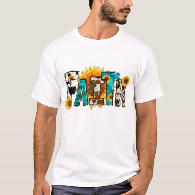 Western Faith Cow Farm Christian SunblommJesus L T Shirt (Framsida)