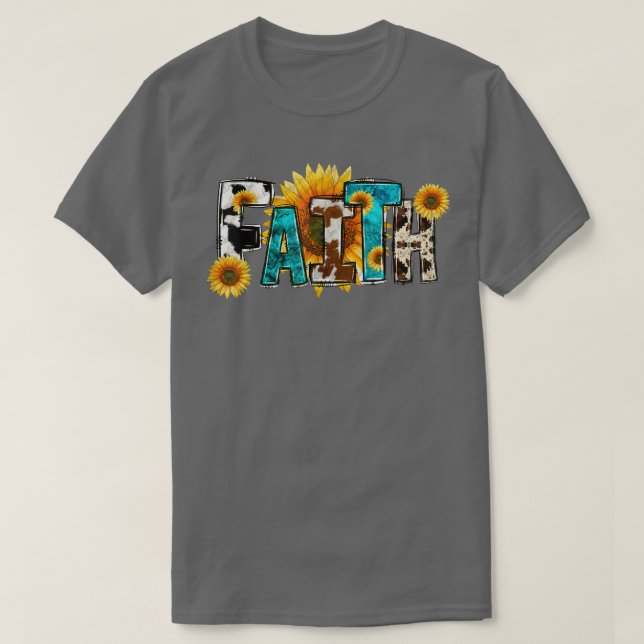 Western Faith Cow Farm Christian Sunflower Jesus L T Shirt (Design framsida)