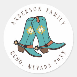 Western Färgglada Cowboy Boot Familjesammankomst I Runt Klistermärke