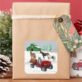 Western Farm Horse Ranch Red ATV Hund och Barn Fyrkantigt Klistermärke