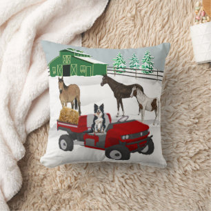 Western Farm Horse Ranch Red ATV Hund och Barn Kudde