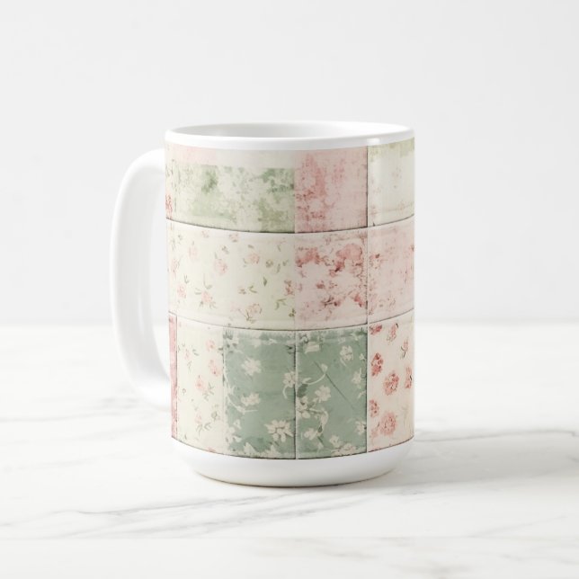 Western Farm Mint Pink Floral Quilt Patterns Kaffemugg (Framsida vänster)