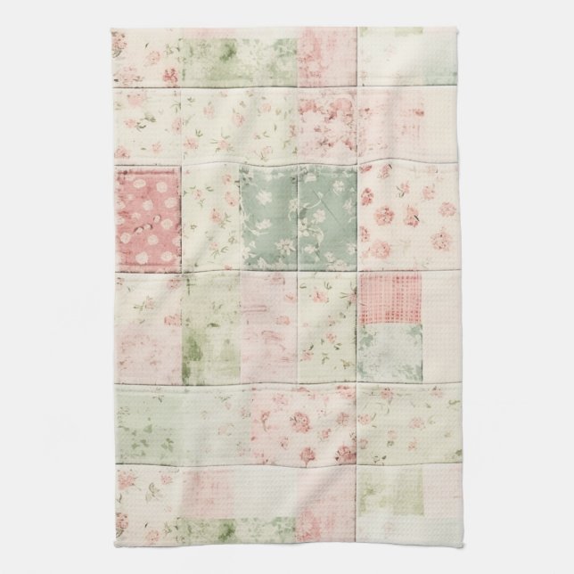 Western Farm Mint Pink Floral Quilt Patterns Kökshandduk (Vertikal)