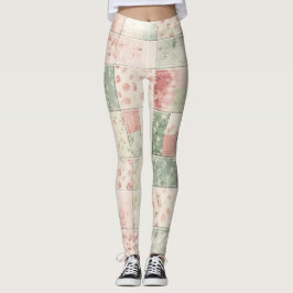 Western Farm Mint Rosa Blommiga Quiltmönster Leggings