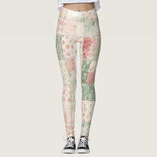 Western Farm Mint Rosa Blommiga Quiltmönster Leggings