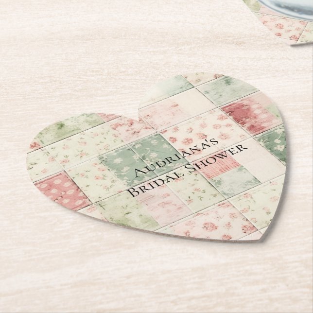 Western Farm Mint Rosa Blommiga Quiltmönster Underlägg Papper (Vinklad)