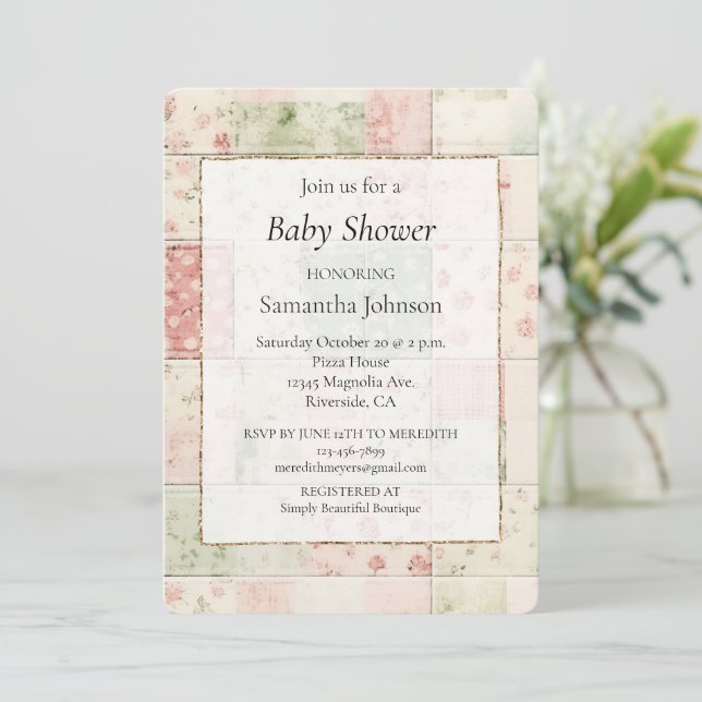 Western Farm Mint Rosa Blommigt Quilt Mönster Inbjudningar (Stående Fram)