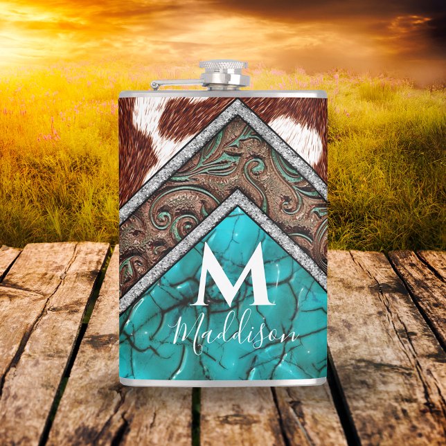 Western Faux-läderturkos Mix Monogram Fickplunta (Skapare uppladdad)