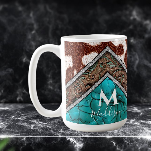 Western Faux-läderturkos Mix Monogram Kaffemugg (Skapare uppladdad)
