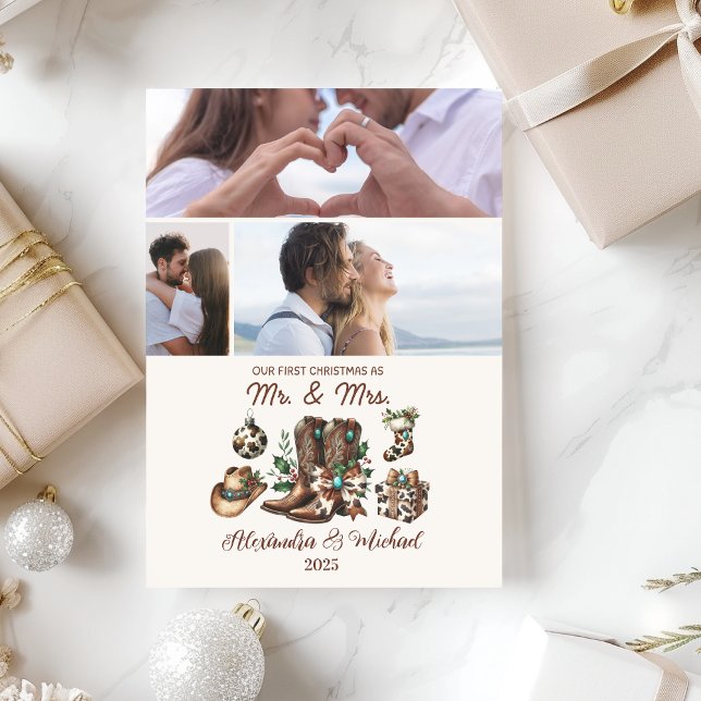 Western First Christmas As Mrs and Mr 3 Photo  Julkort (Skapare uppladdad)