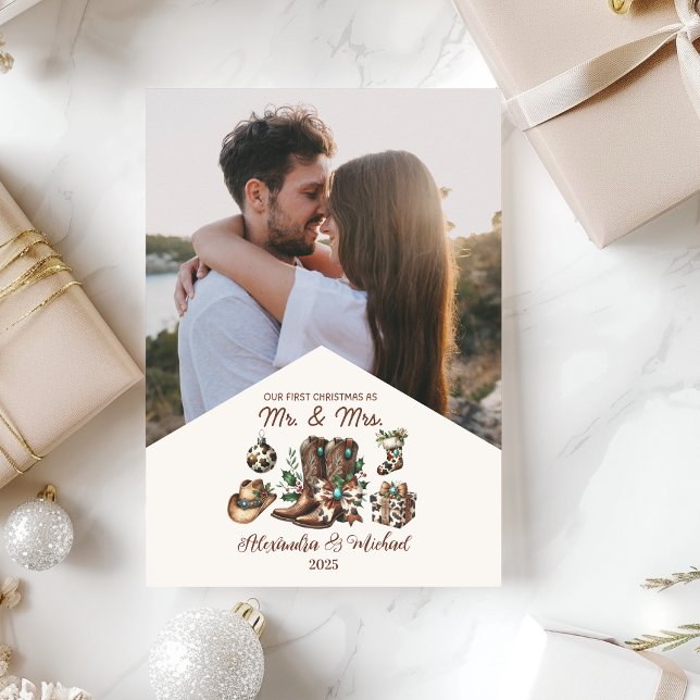 Western First Christmas As Mrs and Mr  Photo  Julkort (Skapare uppladdad)