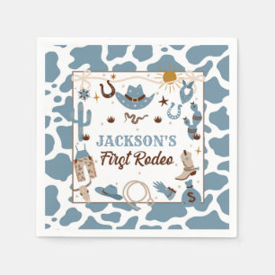 Western First Rodeo Boy 1st Birthday Blue Napkin Pappersservett