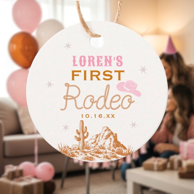 Western First Rodeo Cowgirl 1st Birthday Gåvor Etiketter (Skapare uppladdad)