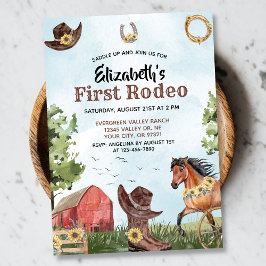 Western First Rodeo Horse Barn 1st Birthday Party Inbjudningar
