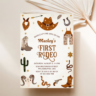 Western First Rodeo Vilda western Cowboy Birthday Inbjudningar