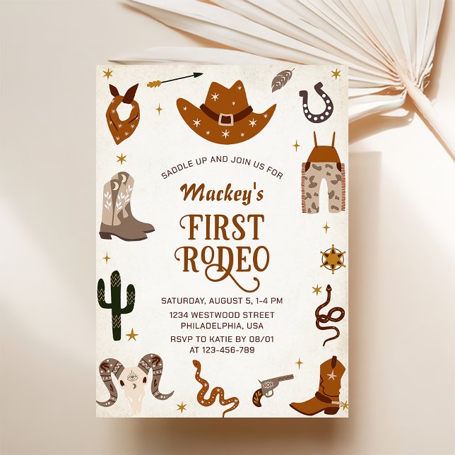 Western First Rodeo Vilda western Cowboy Birthday Inbjudningar (Skapare uppladdad)