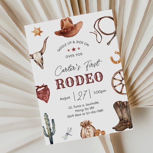 Western First Rodeo Vilda western Cowboy Birthday Inbjudningar (Skapare uppladdad)