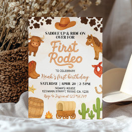 Western First Rodeo Vilda western Cowboy Birthday Inbjudningar