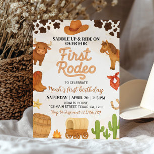 Western First Rodeo Vilda western Cowboy Birthday Inbjudningar