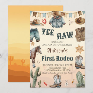Western First Rodeo Vilda western Cowboy Birthday Inbjudningar