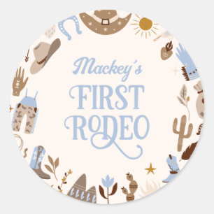 Western First Rodeo Vilda western Cowboy Blue Birt Runt Klistermärke