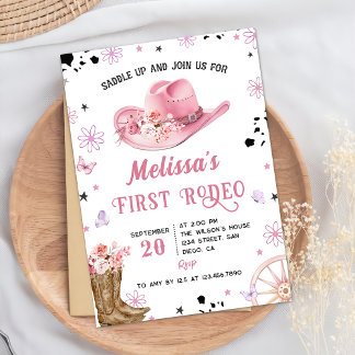 Western First Rodeo Vilda western Cowgirl Birthday Inbjudningar