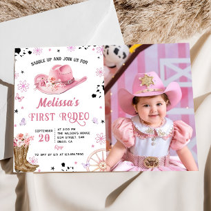 Western First Rodeo Vilda western Cowgirl Birthday Inbjudningar