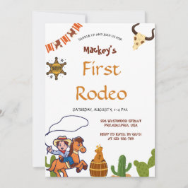 Western First Rodeo Wild West Cowboy Blue Birthday Inbjudningar