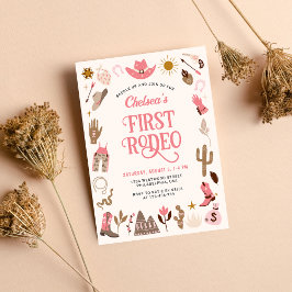 Western First Rodeo Wildwest Cowgirl Rosa Birthday Inbjudningar
