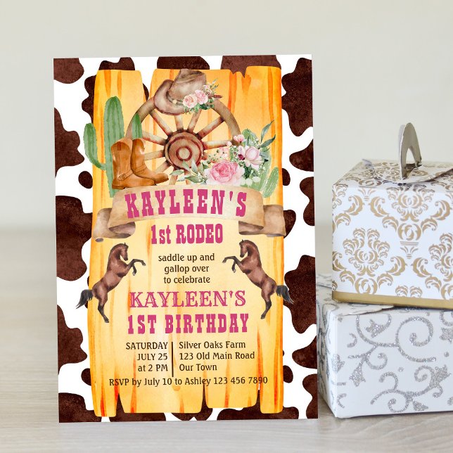 Western födelsedag för Cowgirl 1st rodeo-hästar Inbjudningar (Skapare uppladdad)