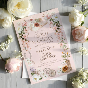Western födelsedagsfärgad Blommigt av vattenfärg Inbjudningar