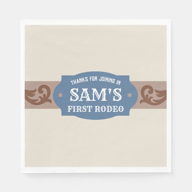Western Födelsedagsfest för barn i Rodeo Blue/Brow Pappersservett (Framsidan)