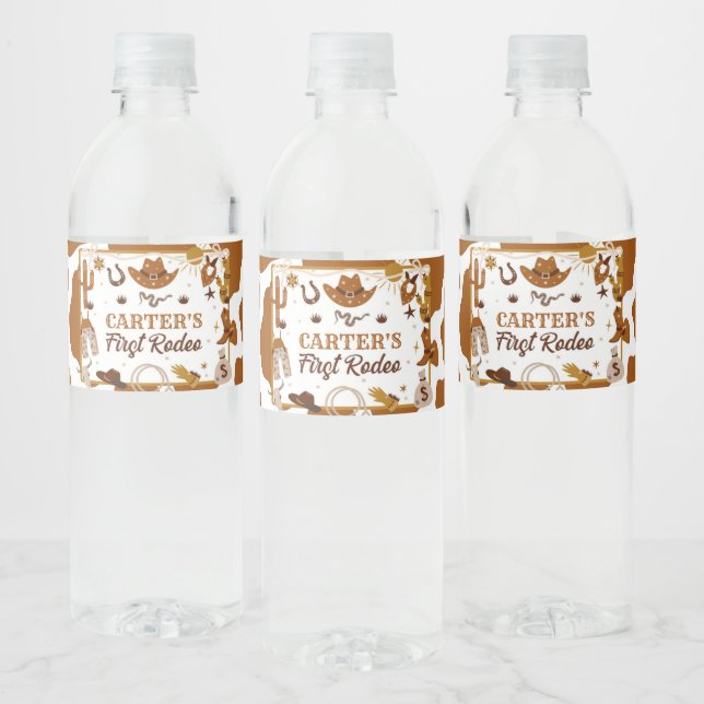 Western Födelsedagsfest för första rodeo Vattenflaskor Etikett (Flaskor)