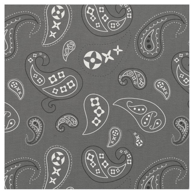 Western för Grått Paisley Bandana Skriv ut Tyg (Närbild)