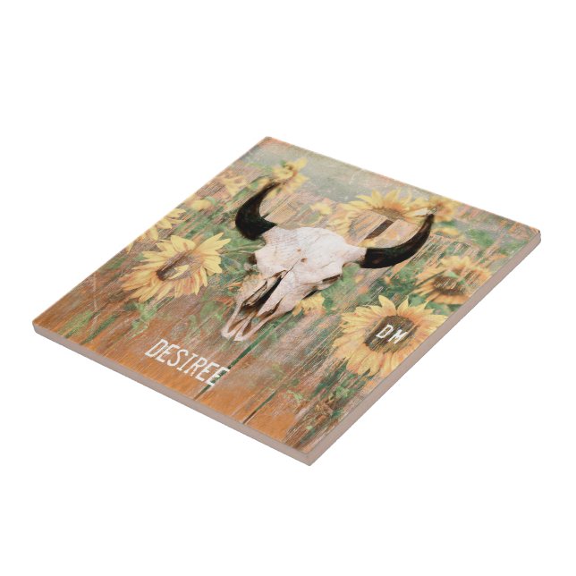 Western för Rustic Sunlobula Bull Cow Skull Kakelplatta (Sidan)