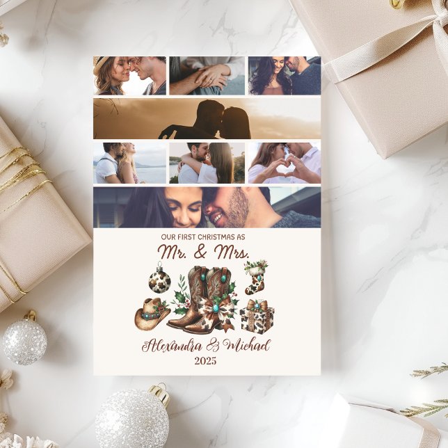 Western första jul som Mrs. och Mr. 8 Photo Julkort (Skapare uppladdad)