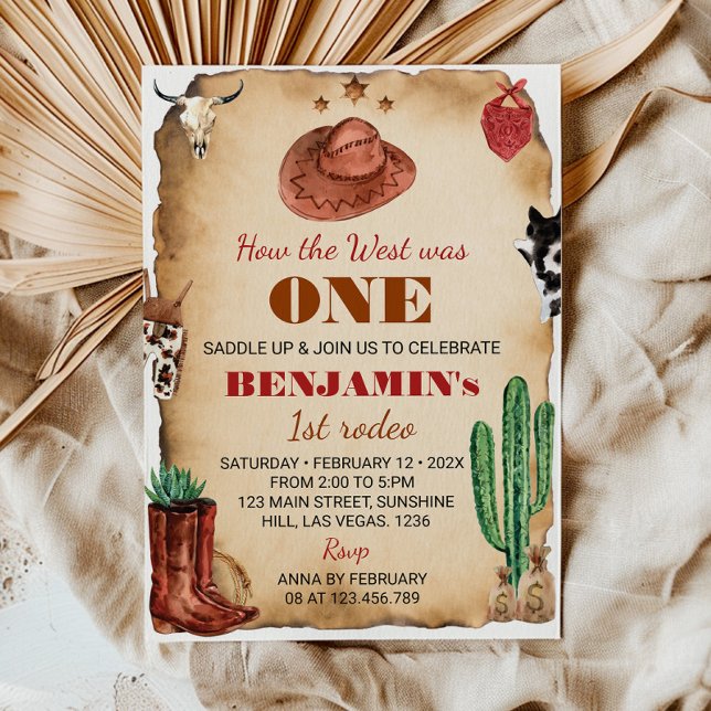 Western första rodeo-kallelse 1:a födelsedagsinbju inbjudningar (Skapare uppladdad)