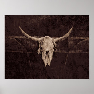 Western gammal Rustic Bull Skull Brown Beige Land Poster