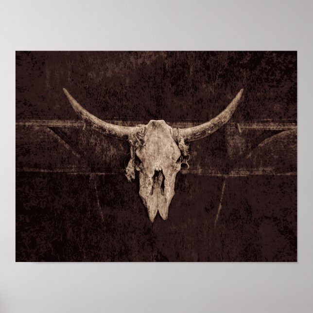 Western gammal Rustic Bull Skull Brown Beige Land Poster (Framsidan)