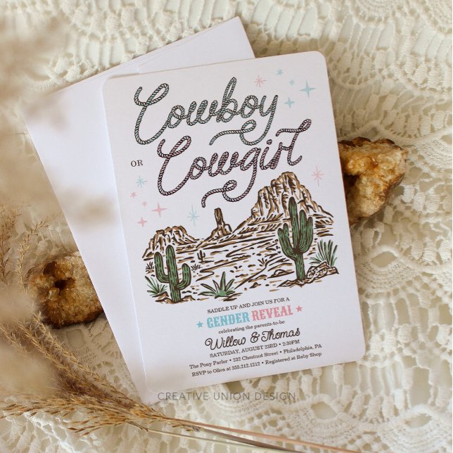Western Gender Reveal Shower Cowboy eller Cowgirl Inbjudningar (gender reveal invitation)