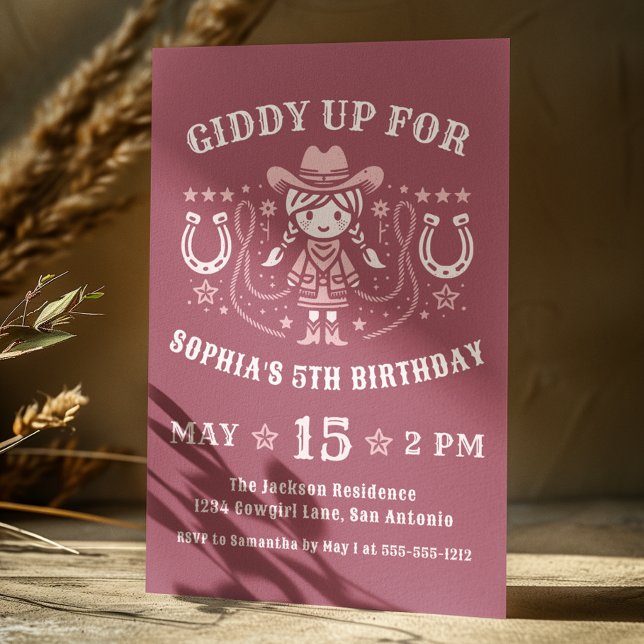 Western Giddy Up Rosa Cowgirl Birthday Inbjudningar (Skapare uppladdad)