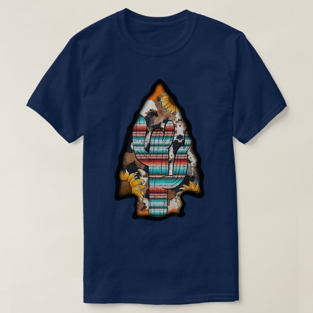 Western Girl Land Serape Cowhide Cactus Arrowhe T Shirt (Design framsida)