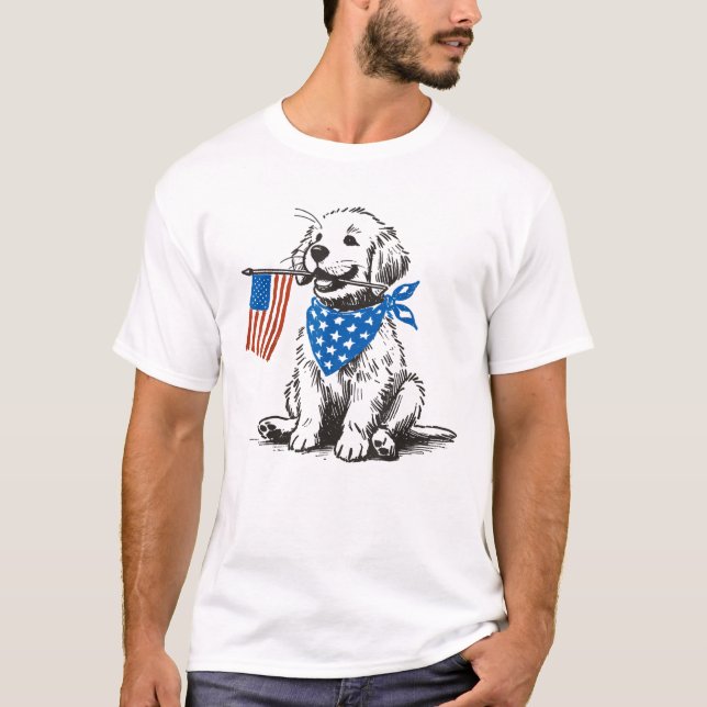 Western Golden Retriever American Flagga 4:e juli T Shirt (Framsida)