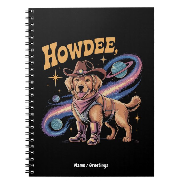 Western Golden Retriever Funny Cowboy Space Dog  Anteckningsbok (Framsidan)
